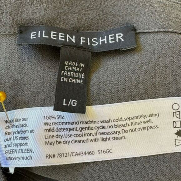 EILEEN FISHER GRAY CRAPE TEXTURED SILK TUNIC TOP SIZE LARGE 3/4 SLEEVES - Picture 10 of 10